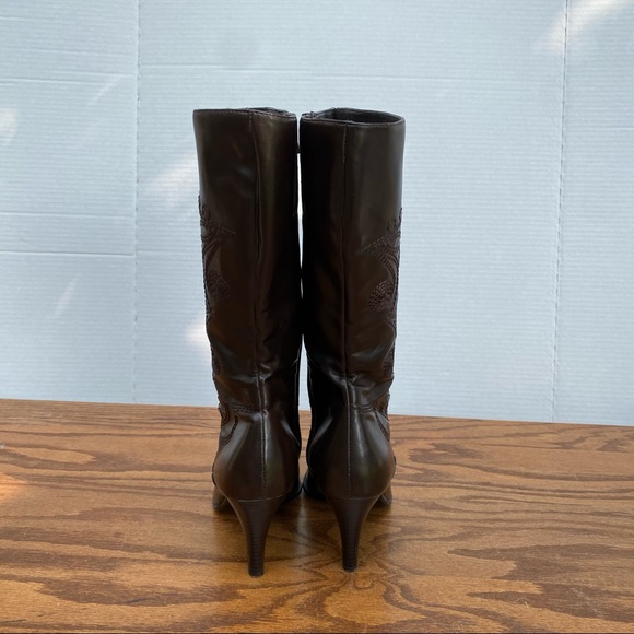 Vintage Y2K Brown Embroidered Floral Heel Boot 7.5 - Picture 10 of 12